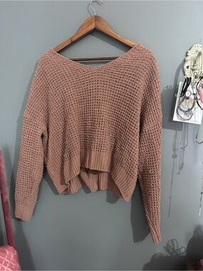 Cozy Waffle Knit Women’s Sweater — Dusty Rose